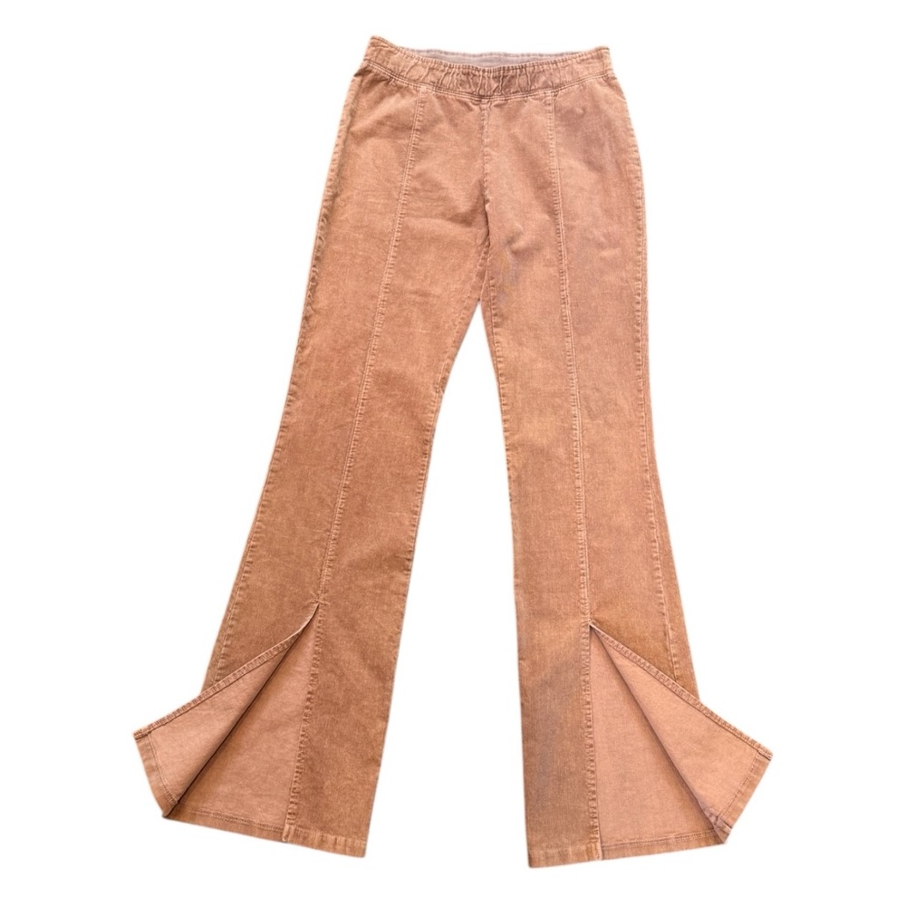 Free People Movement Pants Size S Flare Split Hem Pink Corduroy Pull On Stretch